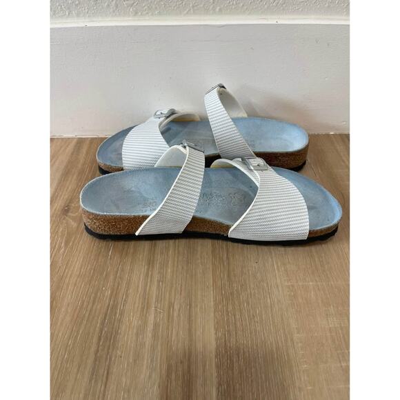 Birki's Birkenstock Blue White Stripe Aziza Double Strap Sandals Women’s Size 6 - Picture 4 of 10